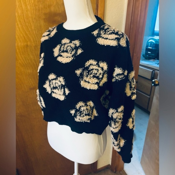 Threaded Leaf Black and cream cropped sweater - Picture 2 of 6